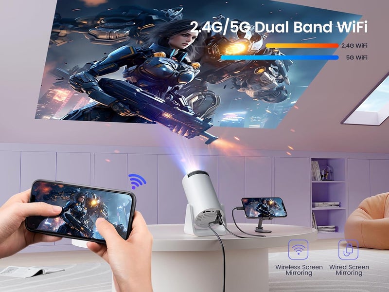 WiMiUS [Short Throw/Adjustable Stand]Mini projector with WiFi and Bluetooth, 2025 Upgrade Outdoor Portable Movie Projector 1080P, Auto Vertical Keystone, Home Projector for Phone/TV Stick, S27 (White) - Image 5